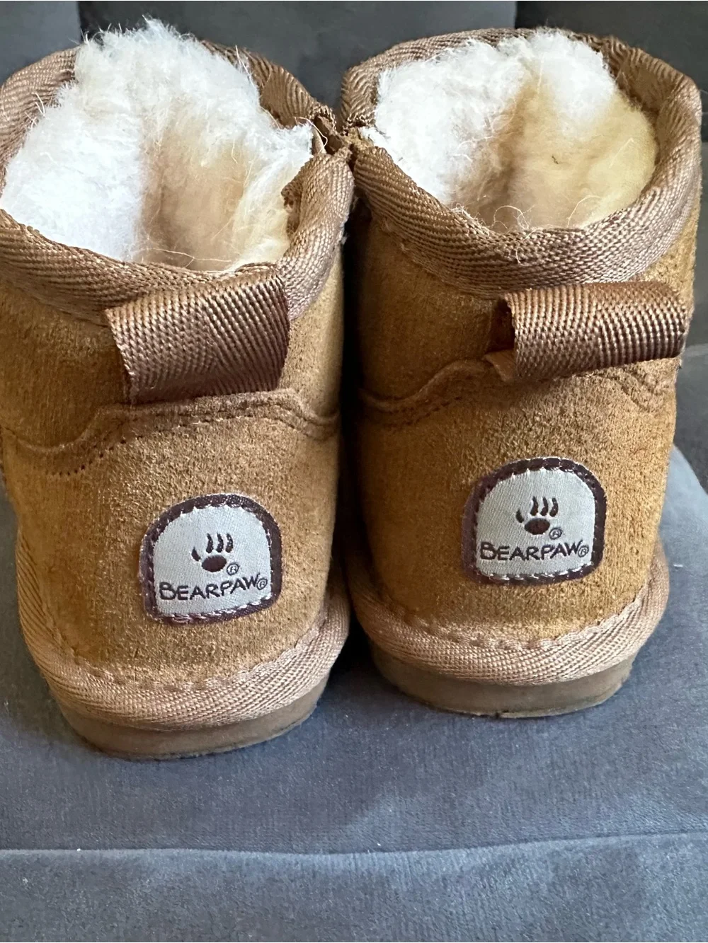 BearPaw Suede Sheepskin Short Booties - Chestnut toddler size 9